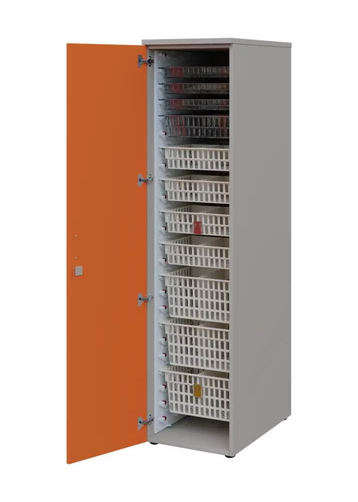 EUROMEDICA D - 46 skříň léková boxová, 1-dveřová, levá, 1950x460x735, korpus šedý, dvířka mandarinka